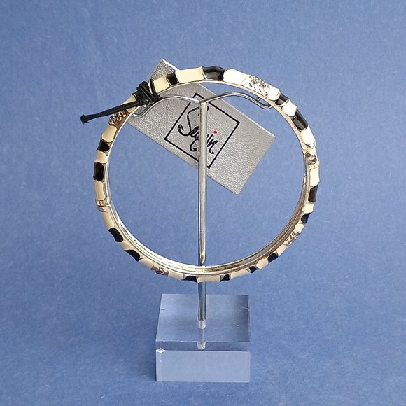 Branches Pattern Sky Black Off White Enamel Hinge Bangle Skinny Bracelet Exquist - Picture 5 of 5